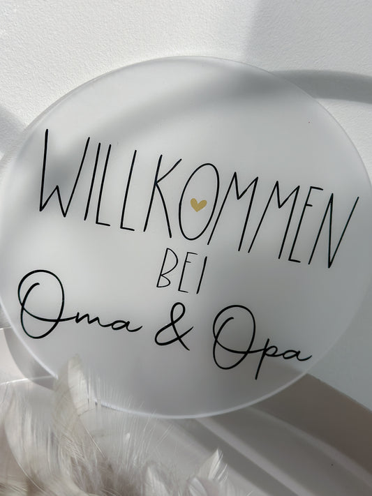 Scheibe "Willkommen bei Oma & Opa"